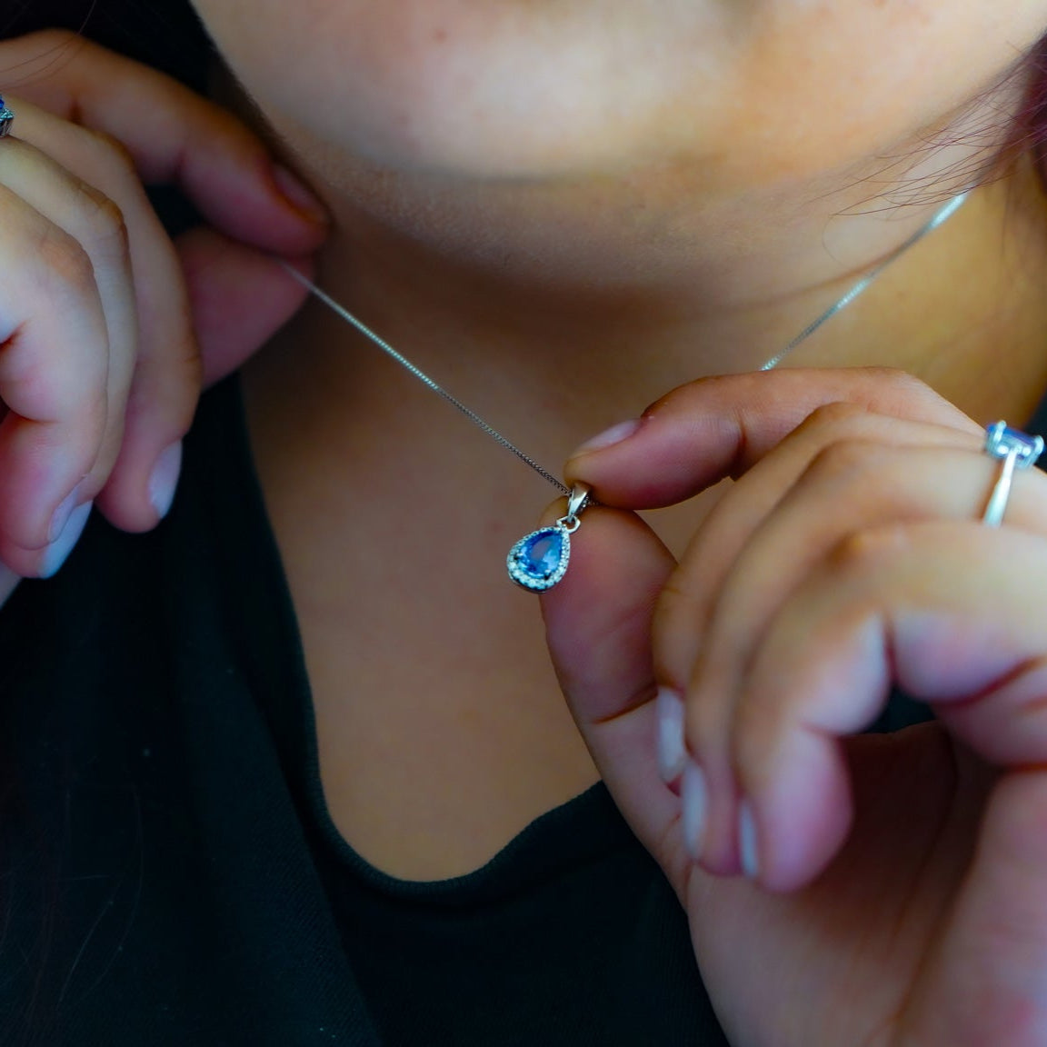Pear-Cut Tanzanite Halo Pendant Necklace