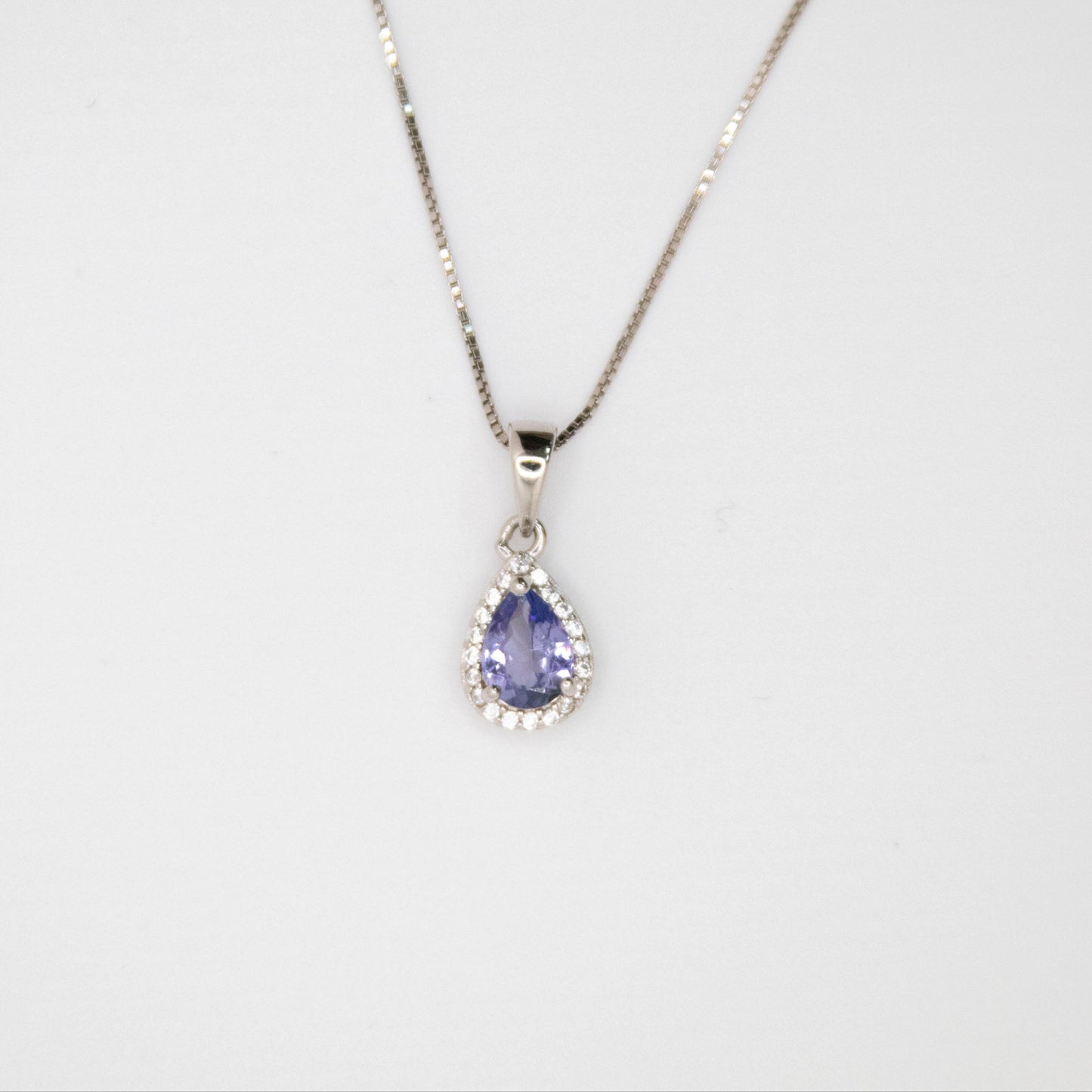 Pear-Cut Tanzanite Halo Pendant Necklace