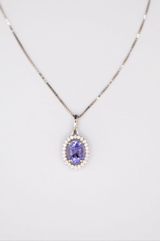 Oval Cut Tanzanite Halo Pendant Necklace