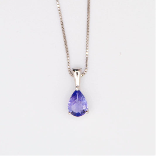 Solitaire Pear Cut Tanzanite Pendant Necklace